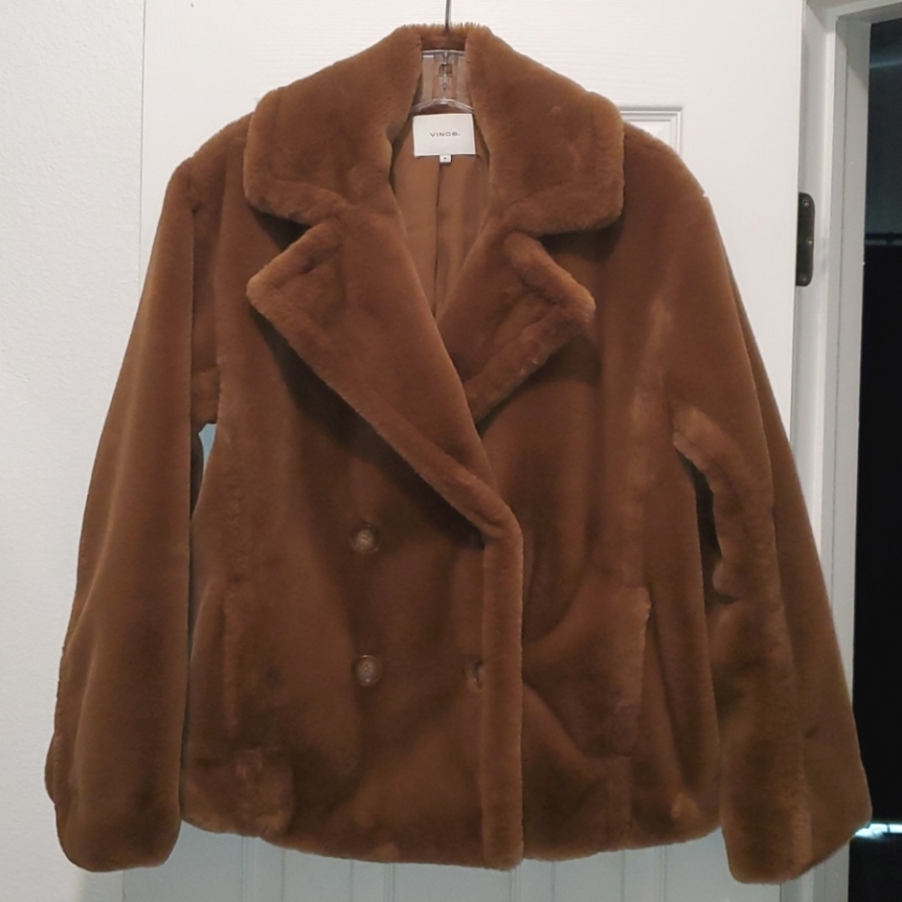 Vince Double Breasted Faux Fur Coat - Picture 2 of 6